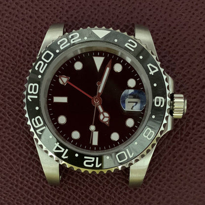 Boîtier de montre GMT 40 mm en acier inoxydable 3804 316L, verre saphir, aiguilles lumineuses