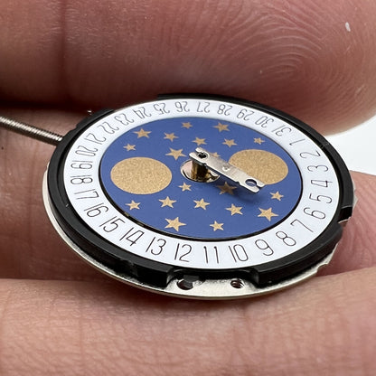 Ronda 788 Quartz watch movement with date at 6, 3 hands, moon phase, Swiss precision for watch repair.