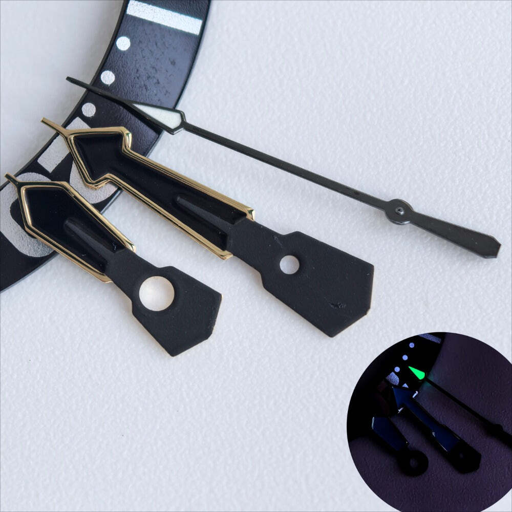 Silver Trim Black Painted Black Second Green Lume Hands Set for NH35/36 Movemet