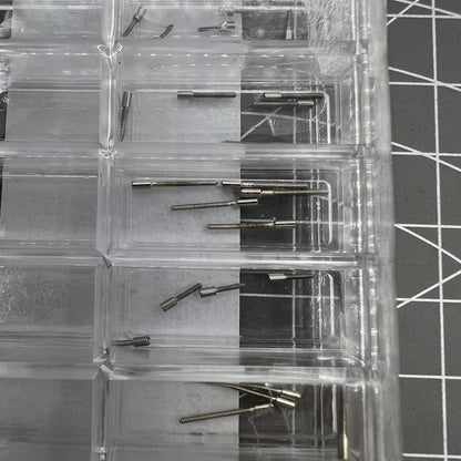 45-piece Swiss ETA watch stem extenders set, 9 sizes for precise watch repair and customization.