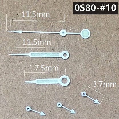 Silver-trimmed green luminous watch hands, 11.5mm, for Miyota 0S80 movement