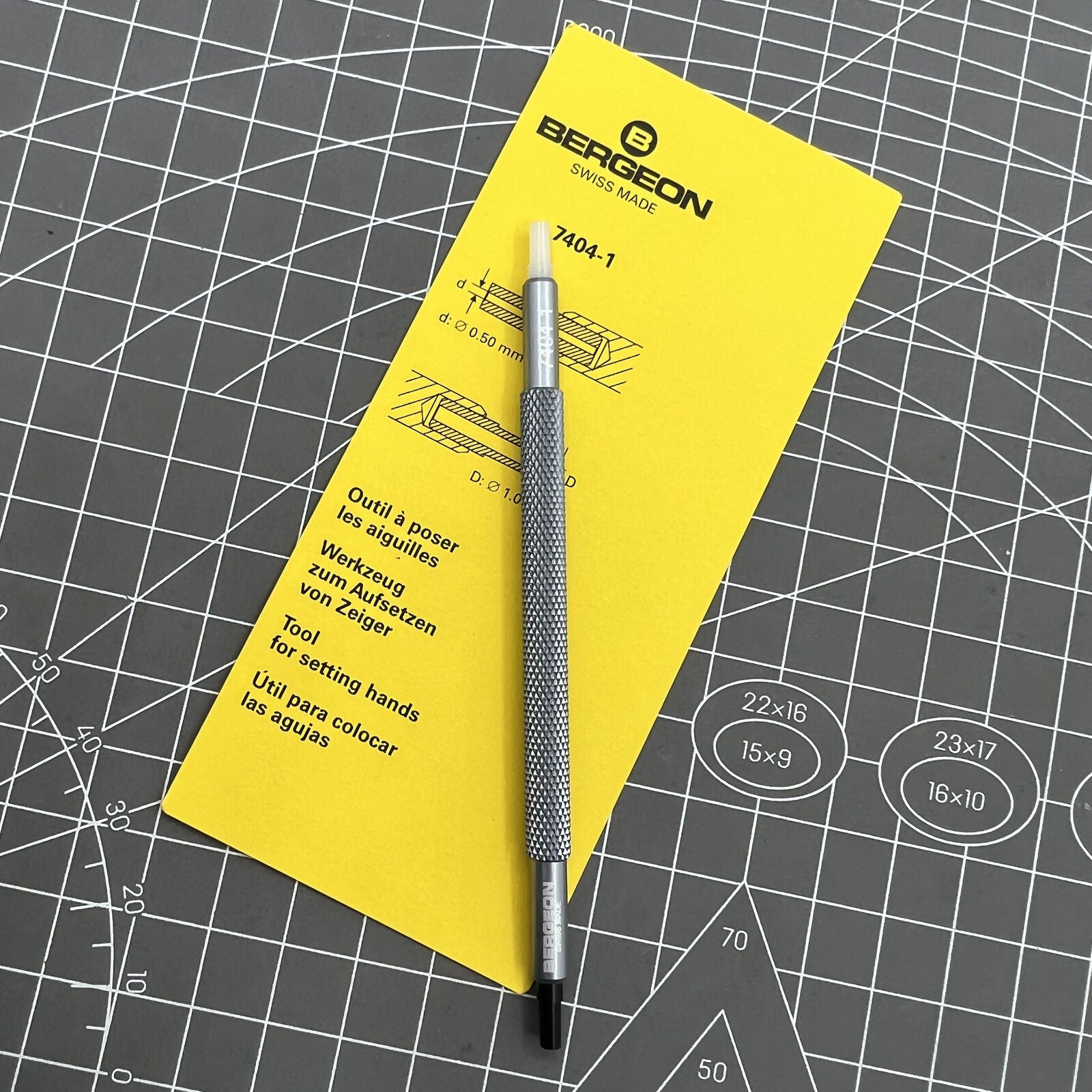 Swiss Bergeon 7404-1 watch hand fitting tool for precise installation and delicate watch repair tasks.