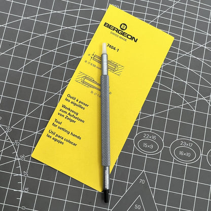 Swiss Bergeon 7404-1 watch hand fitting tool for precise installation and delicate watch repair tasks.