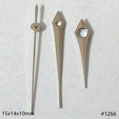 Silver 15mm arrow-shaped watch hands set for Miyota 2035, precision design for watch repairs.