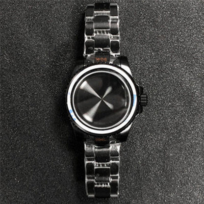 Boîtier de montre PVD + bracelet en verre saphir plat miroir/ceinture pour NH35/NH36 