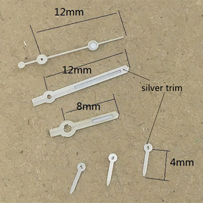 Silver arrow-shaped watch hands with green luminous trim for VD53 VD54 VD57 movements, 2 sets pack.