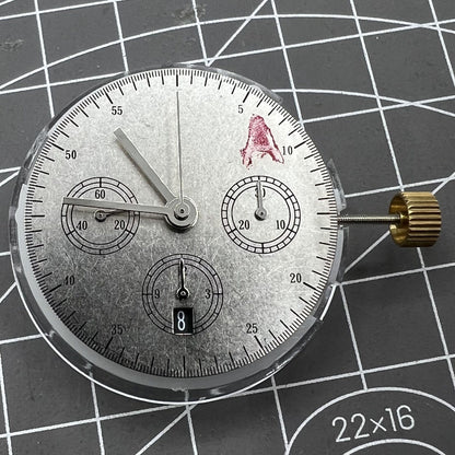 Dandong 7750 7753 automatic watch movement showing single calendar at 6 o'clock for precision timekeeping