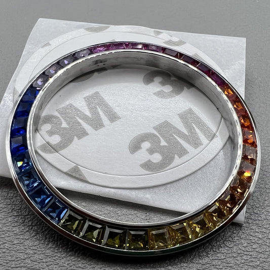 Trime en argent 39 mm Imitation Diamond Gemstone Watch Tegnol pour le mouvement VK63