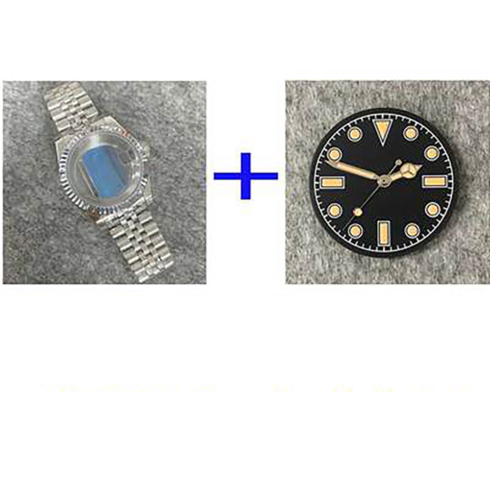 39mm Transparent Bottom Stainless Steel Watch Case+Band+Dial+Hands for NH35/NH36