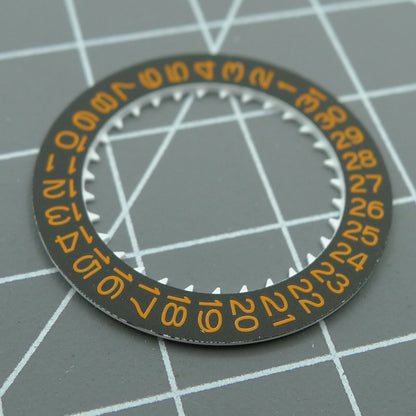 Orange font date disk wheel on black background for NH35 watch movement, enhancing time display accuracy.