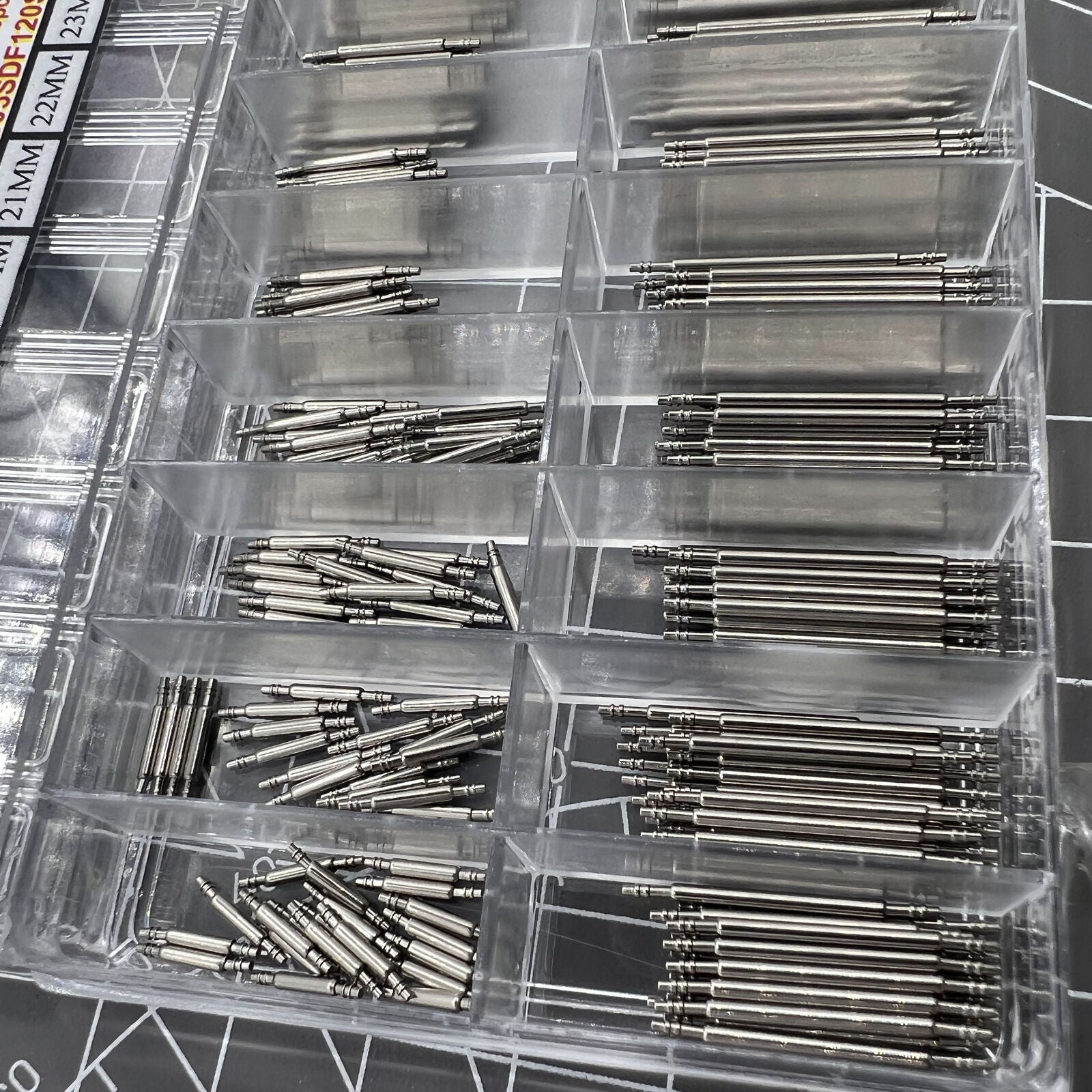 Double flange stainless steel watch spring bars, 18 sizes, 360PCS for secure strap attachment.