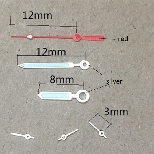 Aiguilles de montre rouges de 12 mm avec garniture argentée pour Miyota OS10 OS20 OS60 OS80
