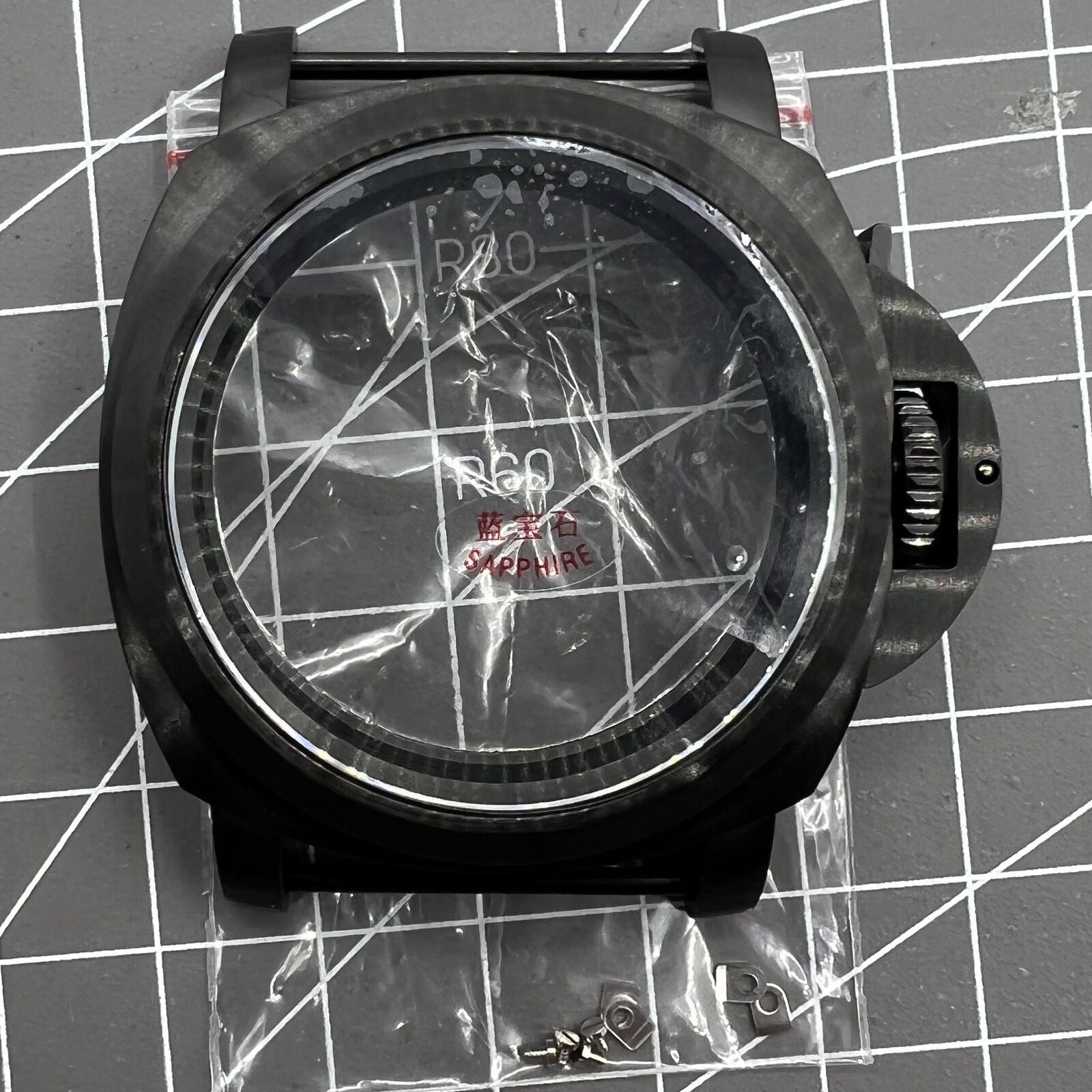 44mm black sapphire watch case by Seagull, compatible with ST3600/ST3621 and ETA6497/6498 movements.