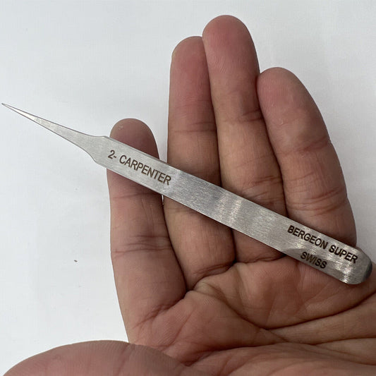 Bergeon 6671-2 anti magnetic tweezers for precise Swiss watchmaker tool use, ideal for delicate watch repairs.