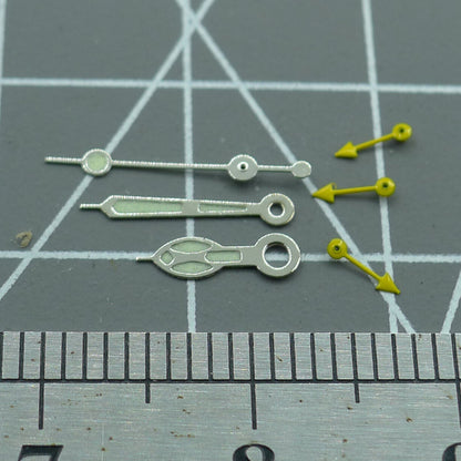 Petites aiguilles de seconde jaunes avec garniture argentée pour montre Miyota OS10 OS20 OS60 OS80