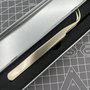 High Quality Stainless Steel Tweezers Golden Curved Elbow Forceps