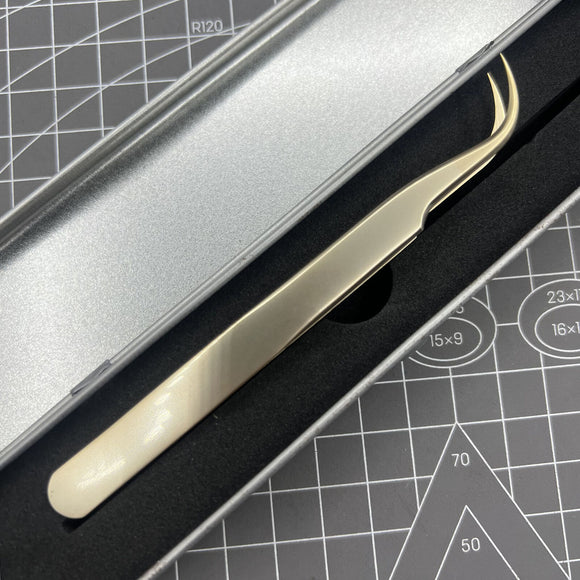High Quality Stainless Steel Tweezers Golden Curved Elbow Forceps