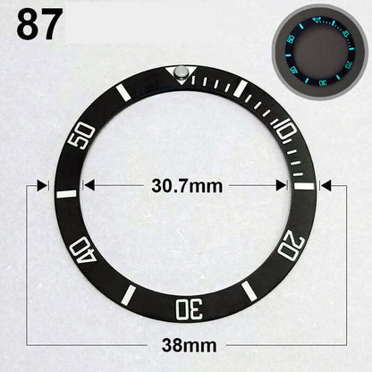 38mm Keramik Uhr Lünette Slope Schwarz Ring Silber Schrift Blau Leuchtend 