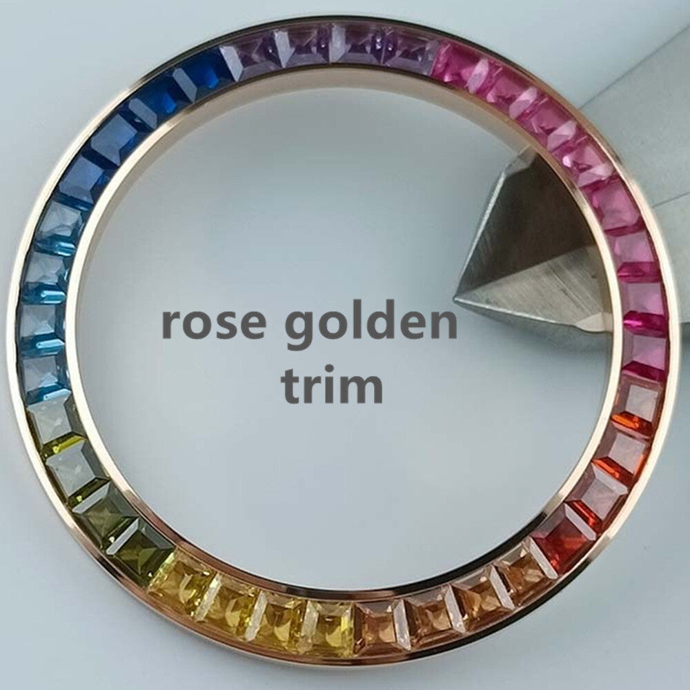 39 mm bunte Uhrenlünette mit Diamantimitat-Edelsteinen für das VK63-Uhrwerk