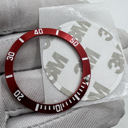 Lunette de montre 38 mm en céramique inclinée, anneau rouge, police argentée, vert, pièce de montre lumineuse