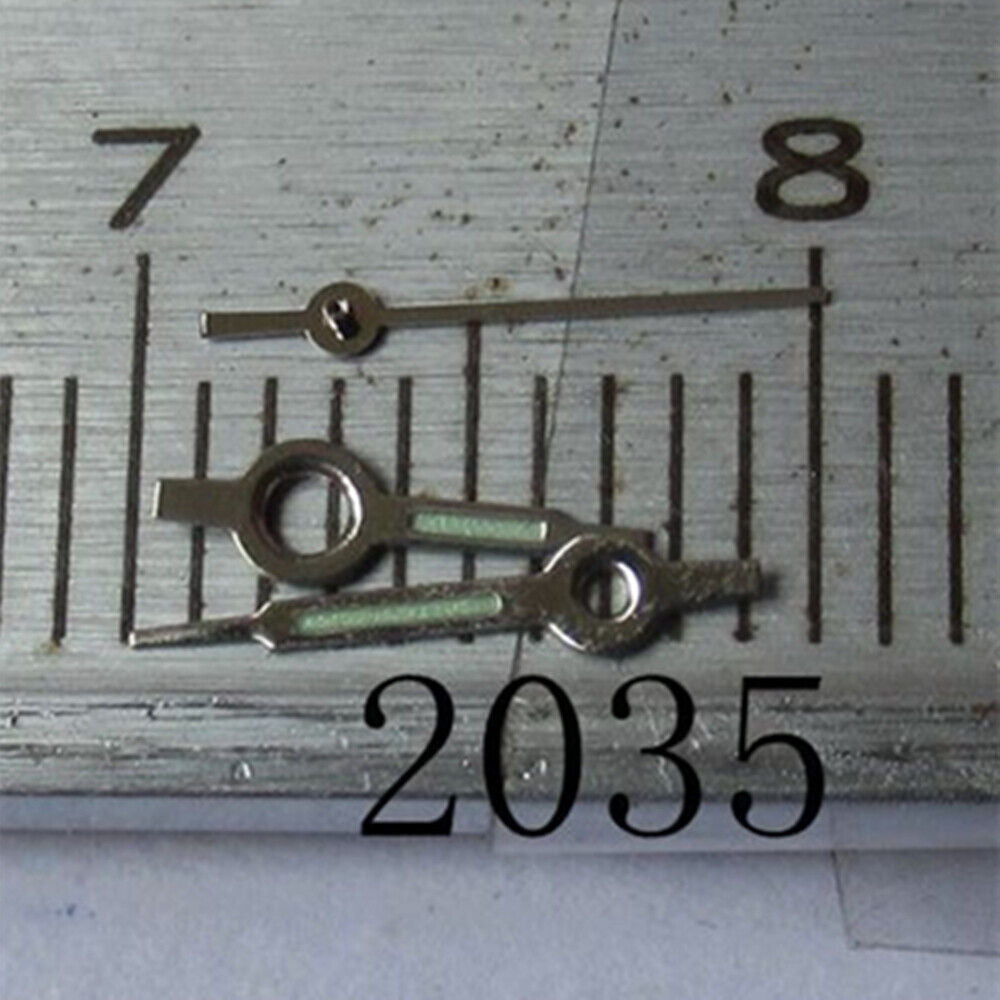 7mm silver trim green luminous watch hand for Miyota 2035 series, enhancing readability in low light.