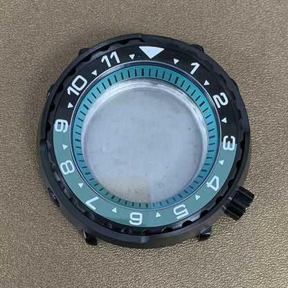 45mm PVD black stainless steel watch case with ceramic ring and mineral glass for NH35 movement.