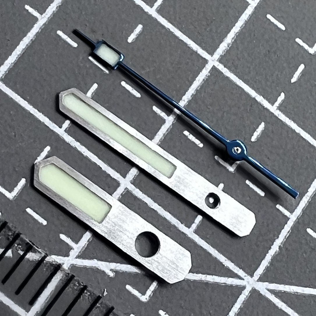 Blaues mattes Sekundenzeiger Set mit grünem Leuchtmittel für SPB143J1 NH35 NH36