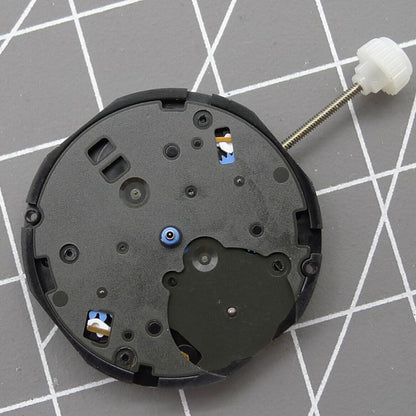 Sunon PE80 quartz watch movement showing three hands with small seconds at 3, 6, and 9 positions.