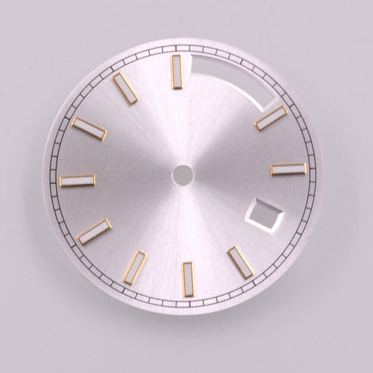 28.5mm green lume silver watch dial with golden trim for Seagull ST1644 movement, stylish accessory.