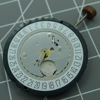 Swiss Ronda 515 quartz watch movement with date display at 6 o'clock, precise timekeeping by Ronda.