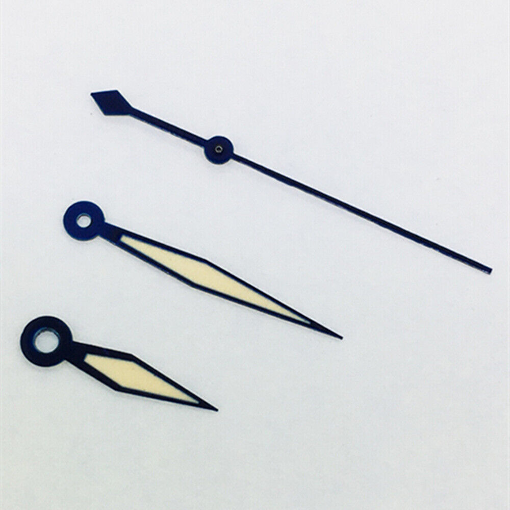 Blue trim diamond-shaped orange lume watch hands for ETA2836/2846/2824/2846 movements, precision fit for watchmakers.