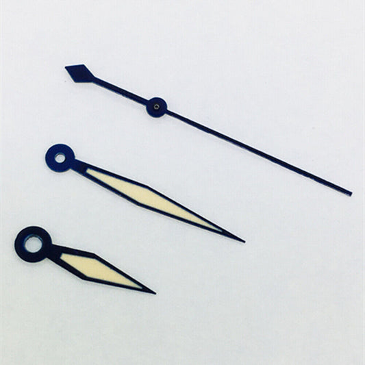 Blue trim diamond-shaped orange lume watch hands for ETA2836/2846/2824/2846 movements, precision fit for watchmakers.