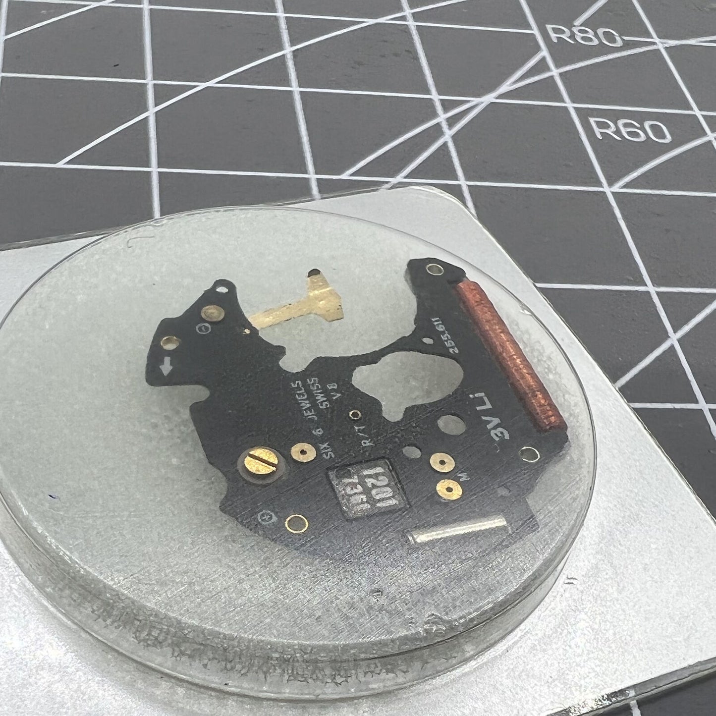 ETA 255.111 watch movement circuit board showing precision parts for accurate timekeeping by ETA.