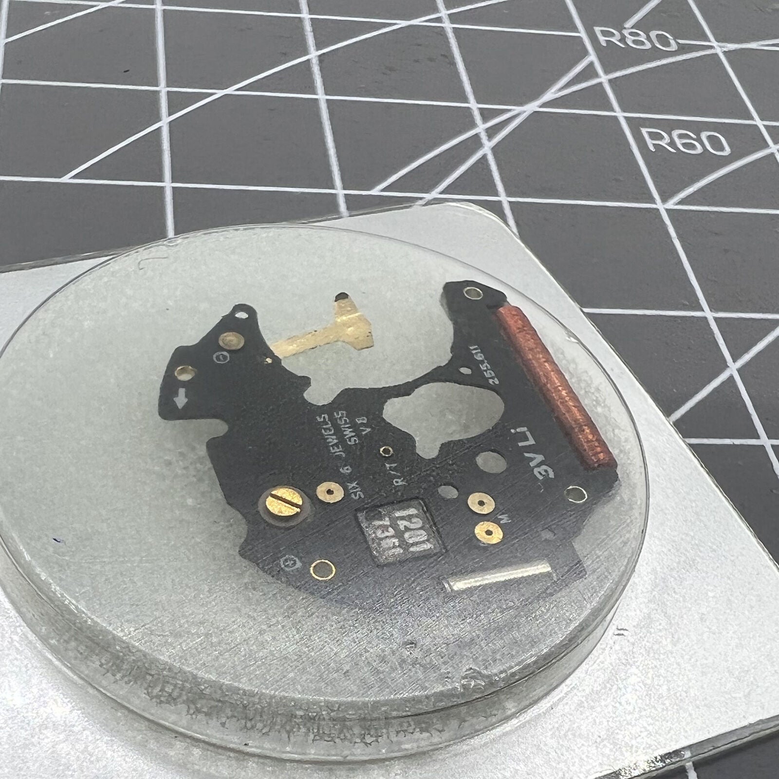 ETA 255.111 watch movement circuit board showing precision parts for accurate timekeeping by ETA.