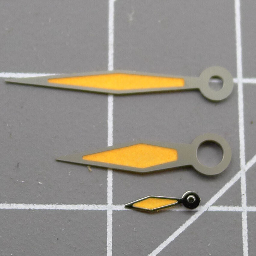 Orange lume pilot watch hands designed for Seagull ST3600/ST3621, ETA6497/6498 movements, enhancing readability.