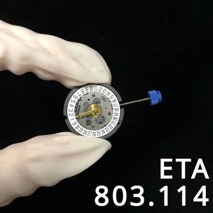 Swiss Made ETA 803.114 quartz watch movement with 3 hands and date at 6, replacement for ETA 803.112.