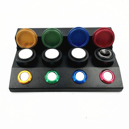 Die-cast alloy MSA17.000-04 oil cup stand with 4 containers for precise watch repair tools.