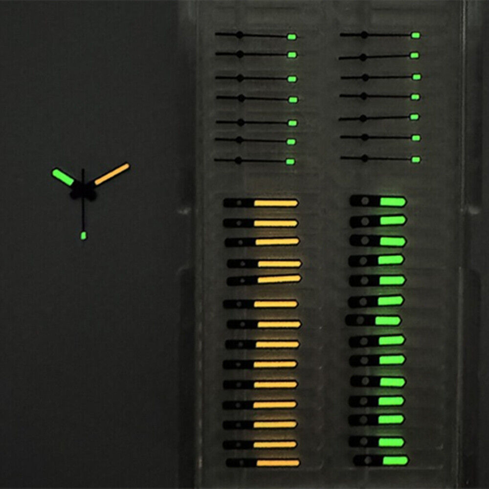 Black matte trim watch hands with green and orange lume for SKX007/SPR777 NH35A/NH36 models, ideal for precise time reading.