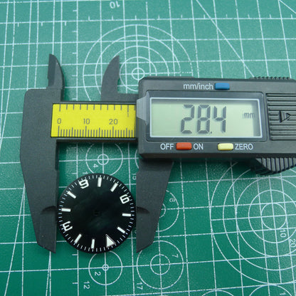 Wholesale 28.5mm green lume numeral watch dial for NH35 4R35 movement, luminous markers for easy reading.