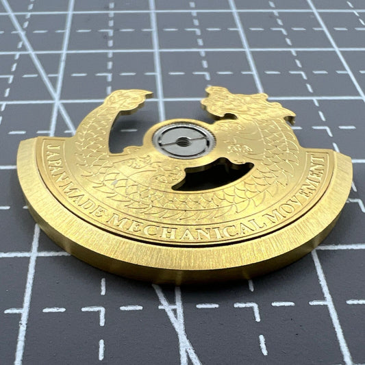Golden Dragon carved rotor oscillating weight for NH35 NH36 watch movement, enhancing automatic winding performance.