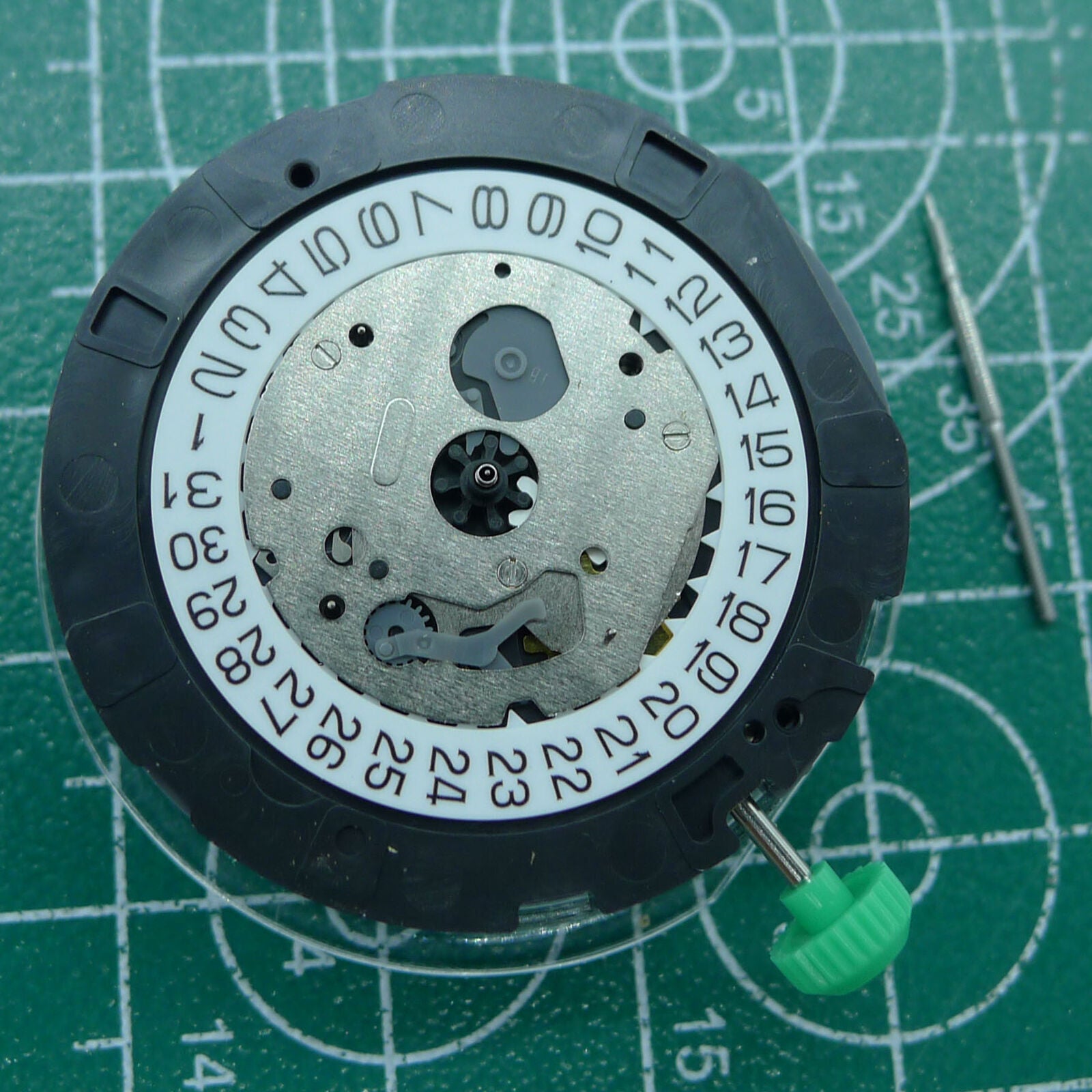Japan Made Miyota OS20 quartz watch movement with date at 4:30, precision timekeeping by Miyota.