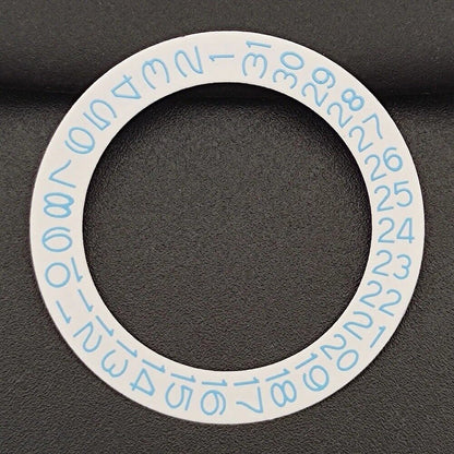 Blue date wheel overlay for NH35 NH36 watch movement, branded precision part enhancing dial clarity and style.