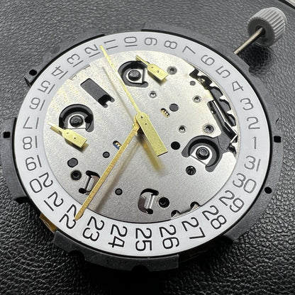 Swiss ETA G10.212 quartz watch movement with 3 hands and date display for precise timing mechanisms.