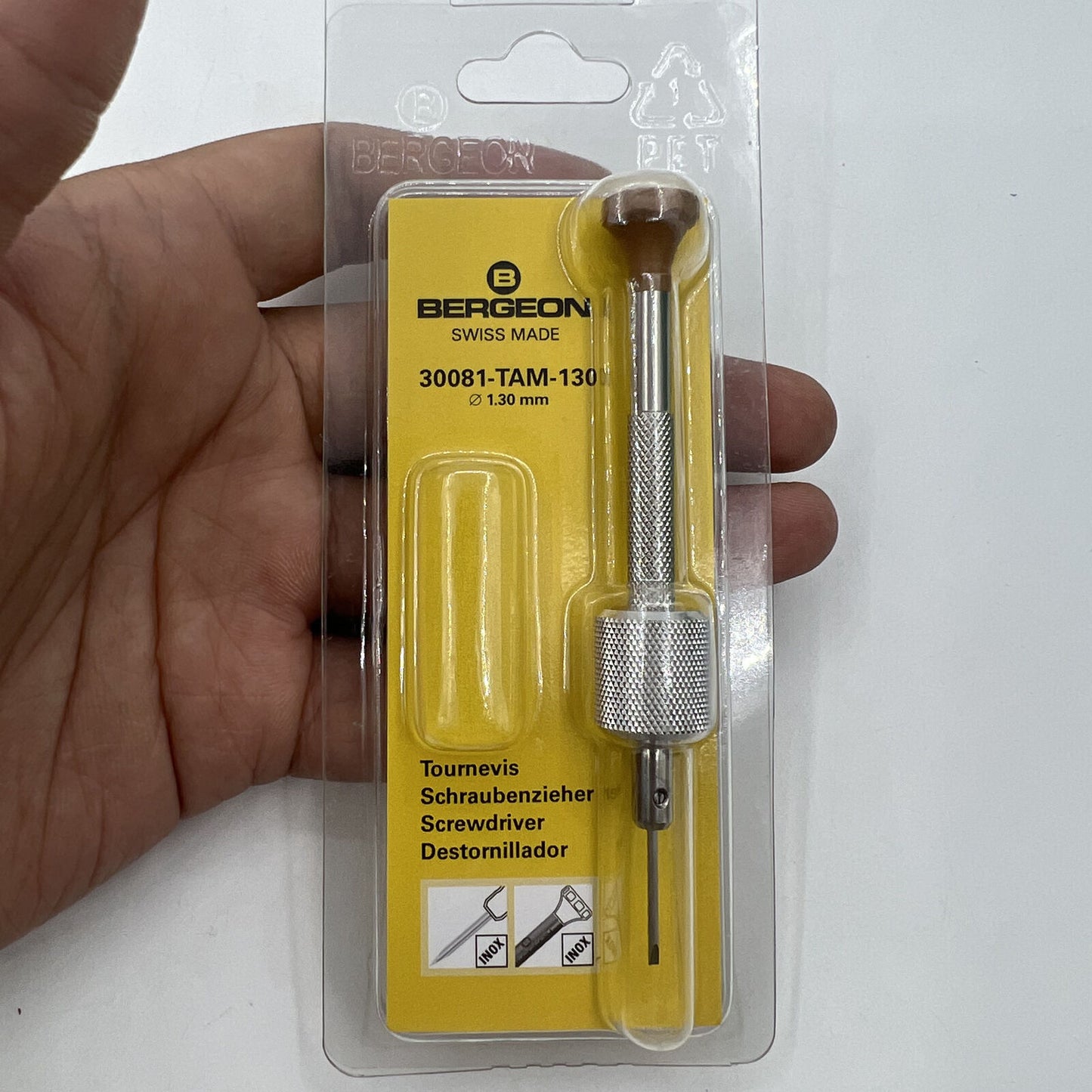 Swiss Made Bergeon 30081-TAM-130 drum barrel screwdriver, 1.30mm, precision tool for watch repairs.