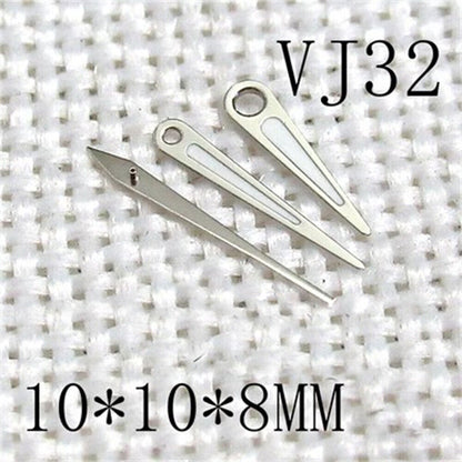 Aiguilles de montre pointues vertes lumineuses avec garniture argentée 10 x 10 x 8 mm pour mouvement Epson VJ32 