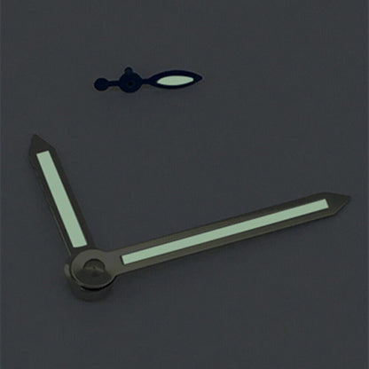 Silver trim arrow-shaped green luminescent watch hands for ST3600, ST3620, ETA6497, ETA6498 movements.