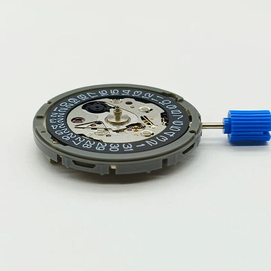 Japan Made NH35 automatic watch movement with black date dial and crown positioned at 3.8/3.0.