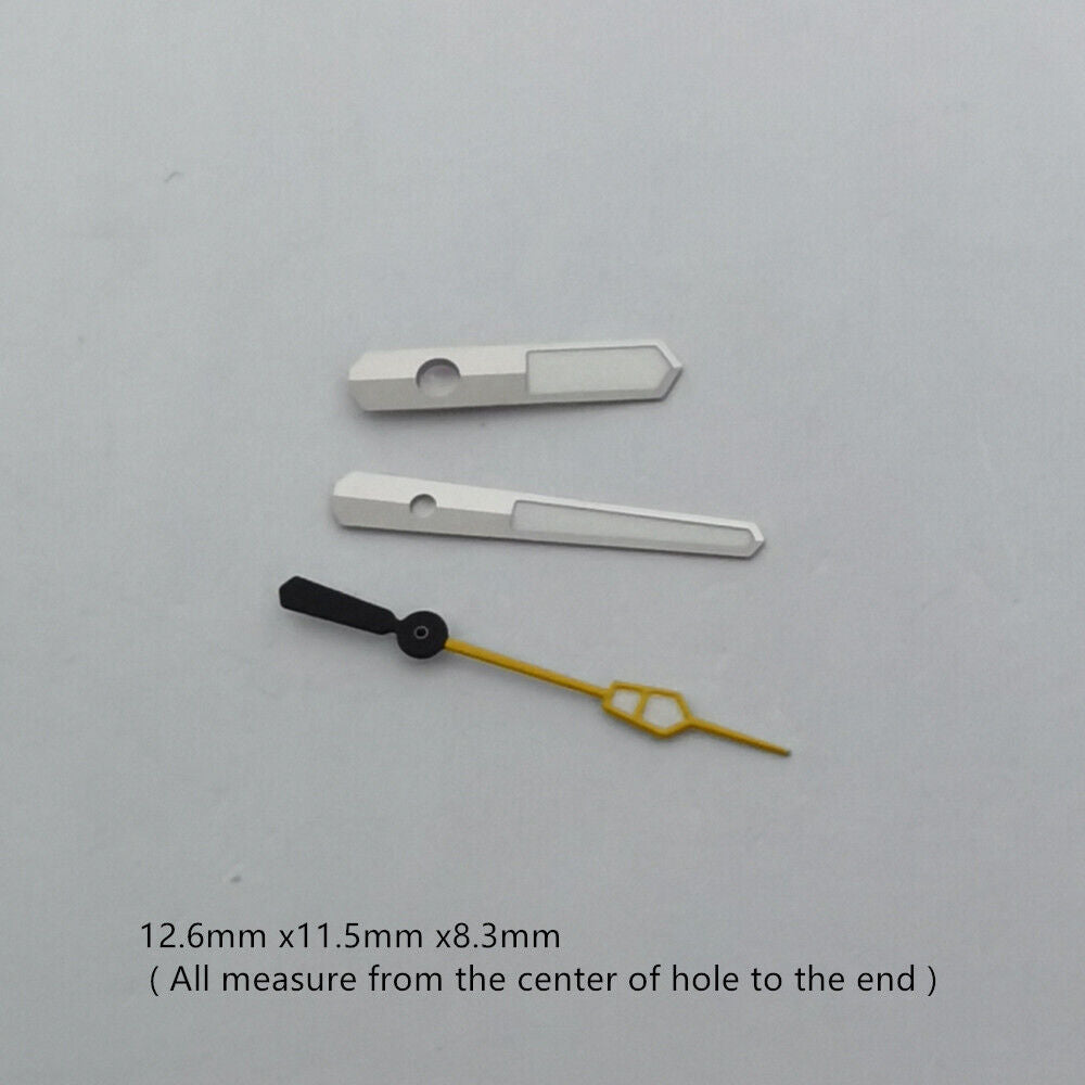 Green luminous watch hands set for NH35 NH36 movement, 12.6x11.5x8.3mm, ideal for precise timekeeping.