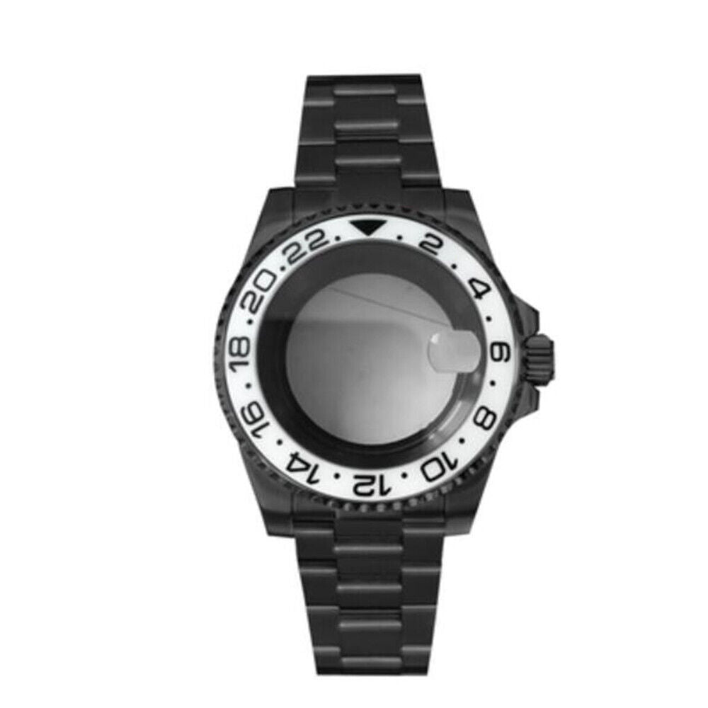 PVD black SUB watch case and strap with 40mm sapphire glass, 5ATM water-resistant, fits NH35/NH36 movements.