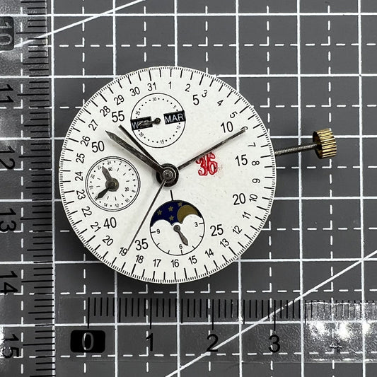 Multifunctional automatic mechanical watch with 8 hands, featuring precision Dandong 7751 movement.